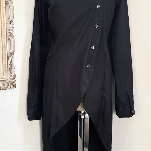 Matthildur Womens Black Pima Cotton Long Sleeve Button Down High Low Blouse Sz 2 - Picture 3 of 12